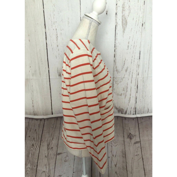 LANDS END Women's Size 14 Sweater Ivory and Orange 100% Cotton Zip Up Cardigan - Picture 3 of 6